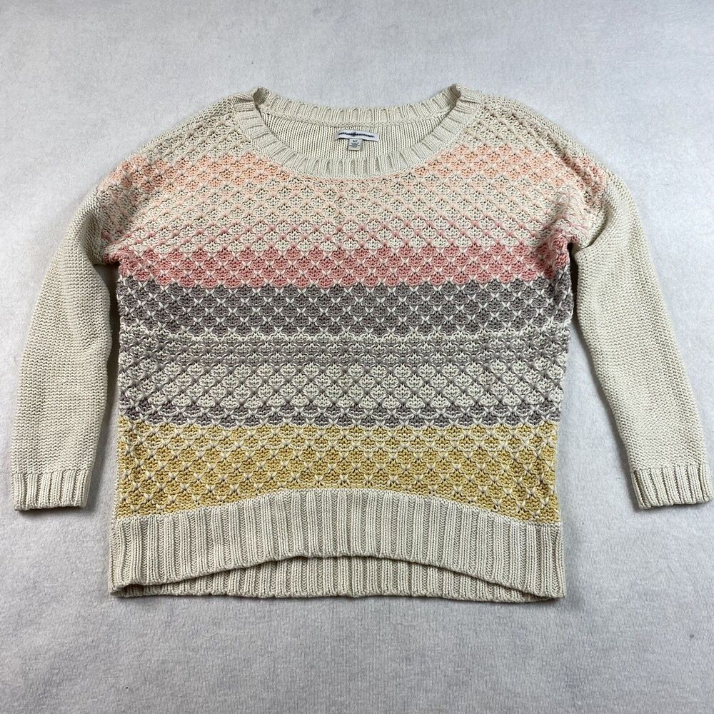 American Eagle Womens Knit Striped Sweater Size S Ivory